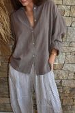 Sundaze Cheesecloth Chalk Stripe Boyfriend Shirt Mocha & Earth